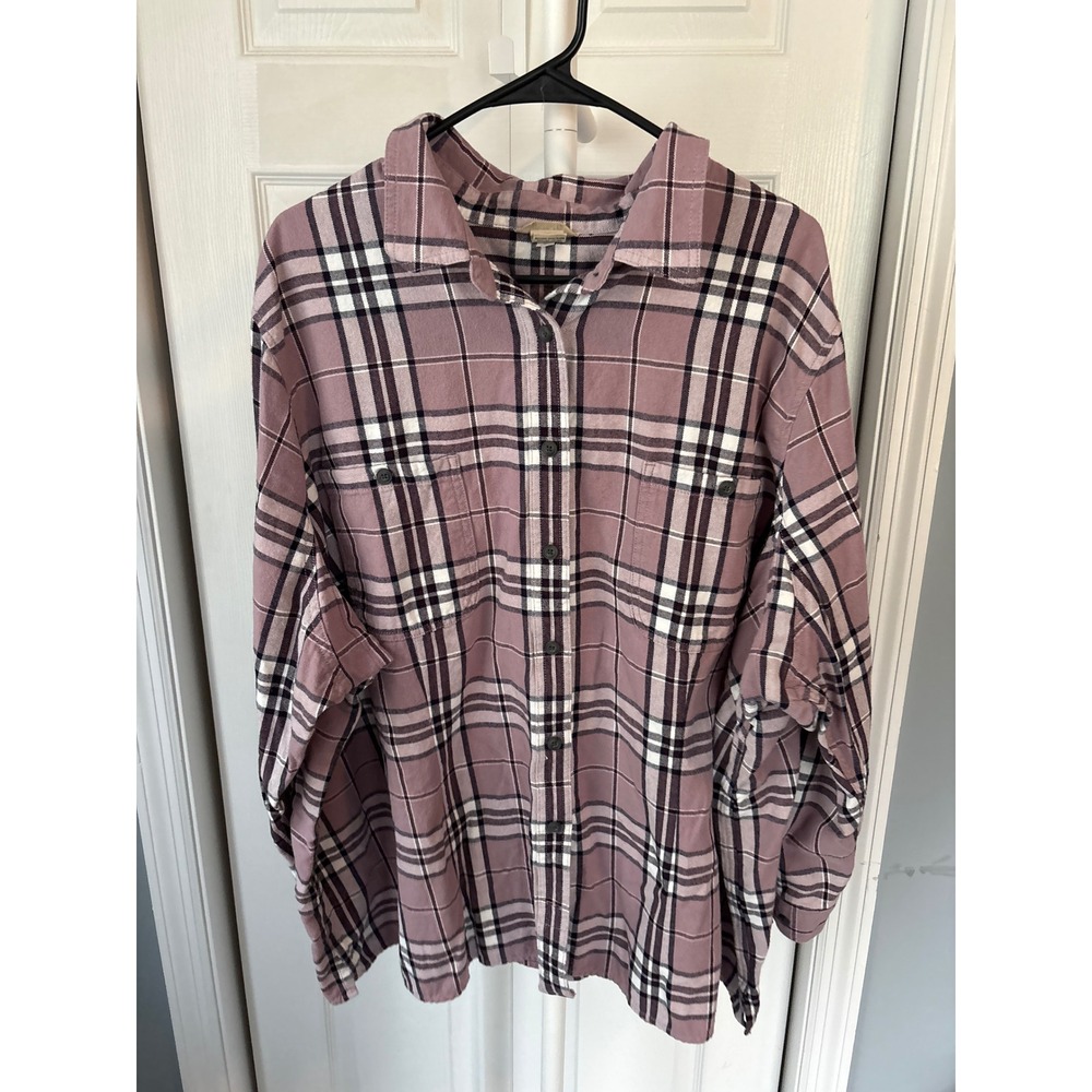 Duluth Trading Co Free Swingin Flannel Shirt Mauve Plaid Cotton Womens 4X